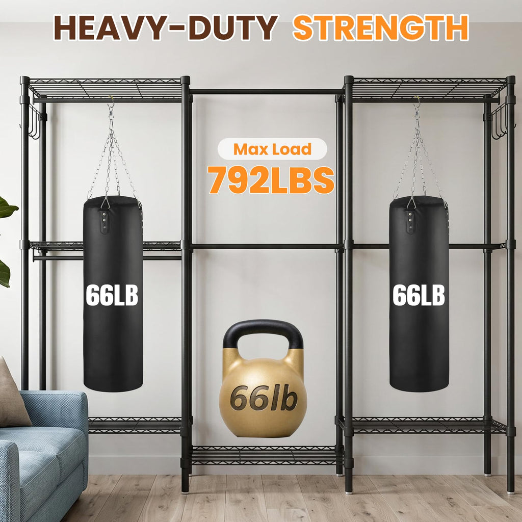 Heavy Duty Clothes Rack, Portable Closets with 6 Rods & 6 Shelves