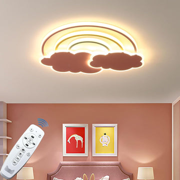Dimmable LED Flush Mount Ceiling Light Fixture with Remote Control, 19.7Inch 36W Pink Cloud Rainbow Modern Ceiling