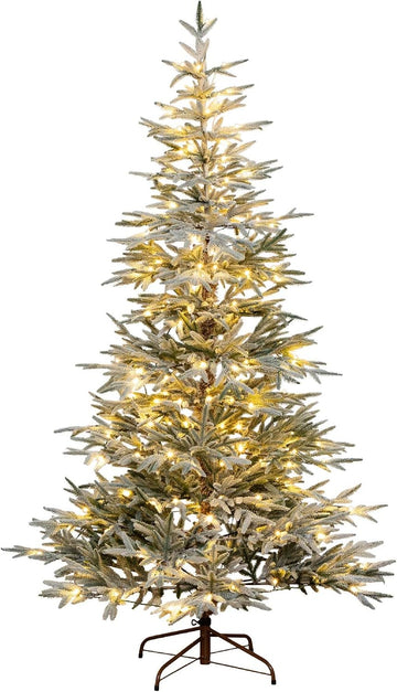 7ft. Pre-Lit Artificial Flocked Woodland Fir Christmas Tree with 200 Warm White LED Lights
