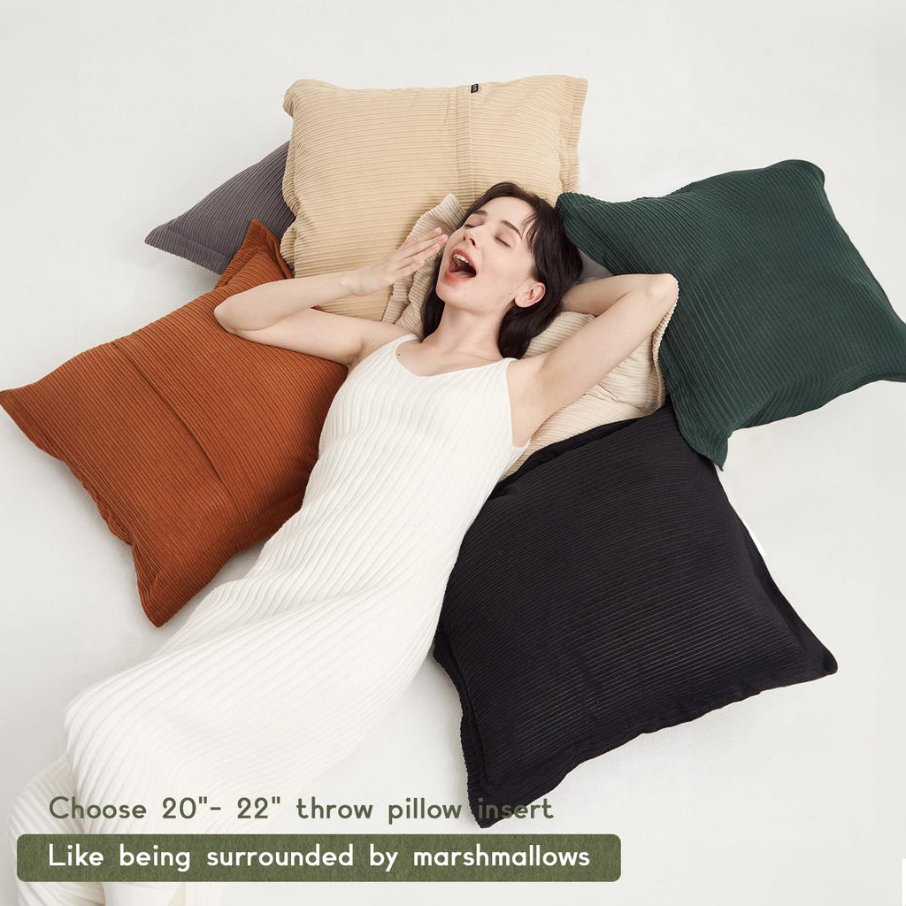 Set of 3 Soft Striped Corduroy Throw Pillow Covers 20x20inch