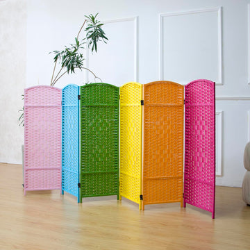 6 Panel Rattan Divider Short Room Partition Screen, Double Sided Folding Divider for Room Separation, Colorful, 47.2" H