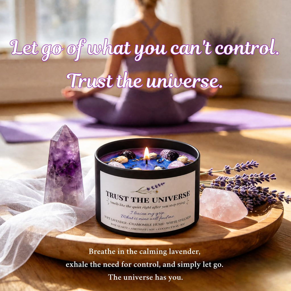 Trust the Universe Crystal Candle for Serenity, 8OZ Amethyst Energy Healing Candles, Protection Support Chakra