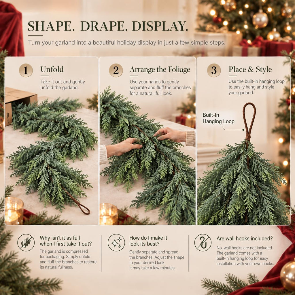 5.5 FT Christmas Greenery Real Touch Cedar Garland for Indoor Outdoor Decor