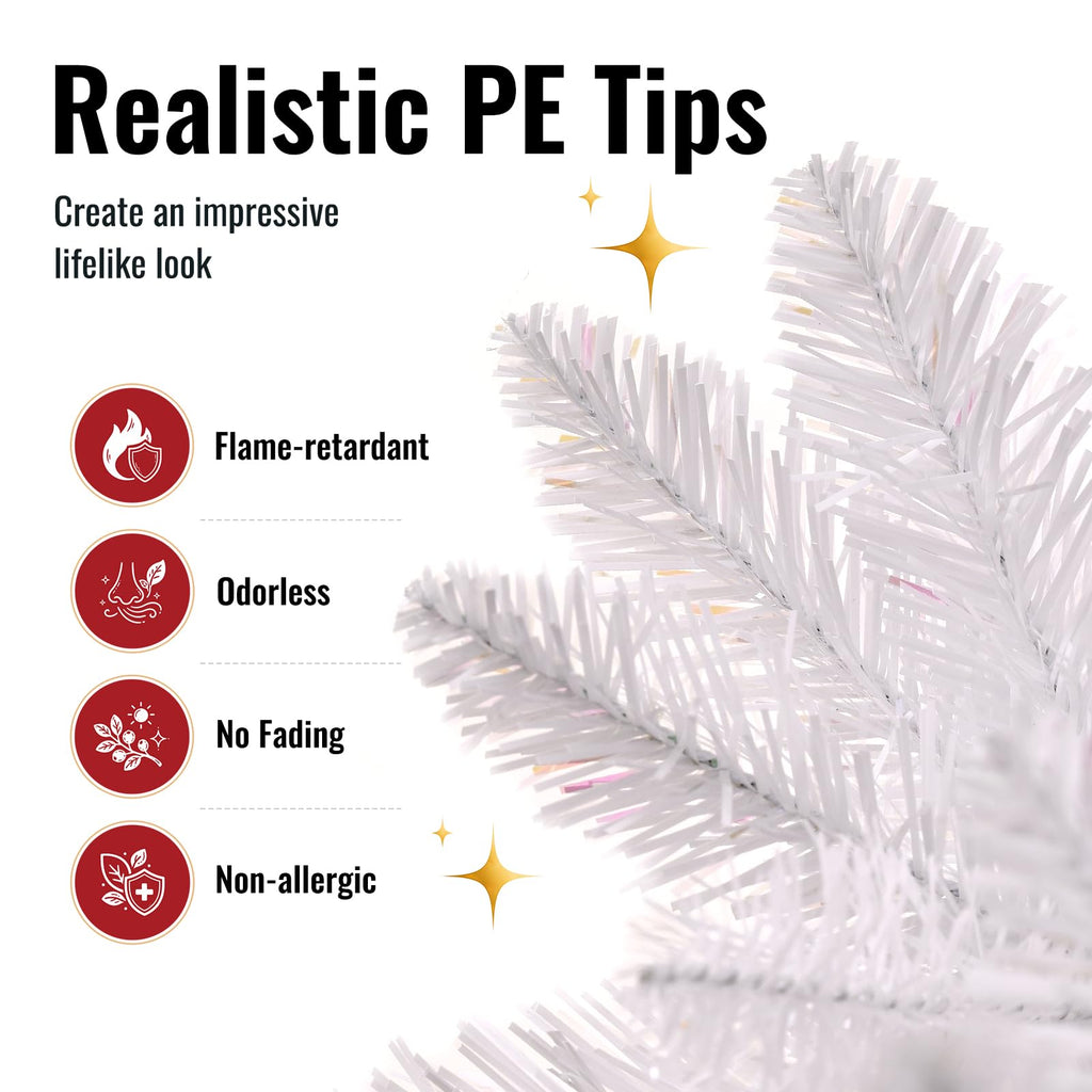 6.5ft White Christmas Tree, Fraser Fir Pencil Artificial Slim Trees Holiday Decor Prelit 250 Warm Lights 714 PVC
