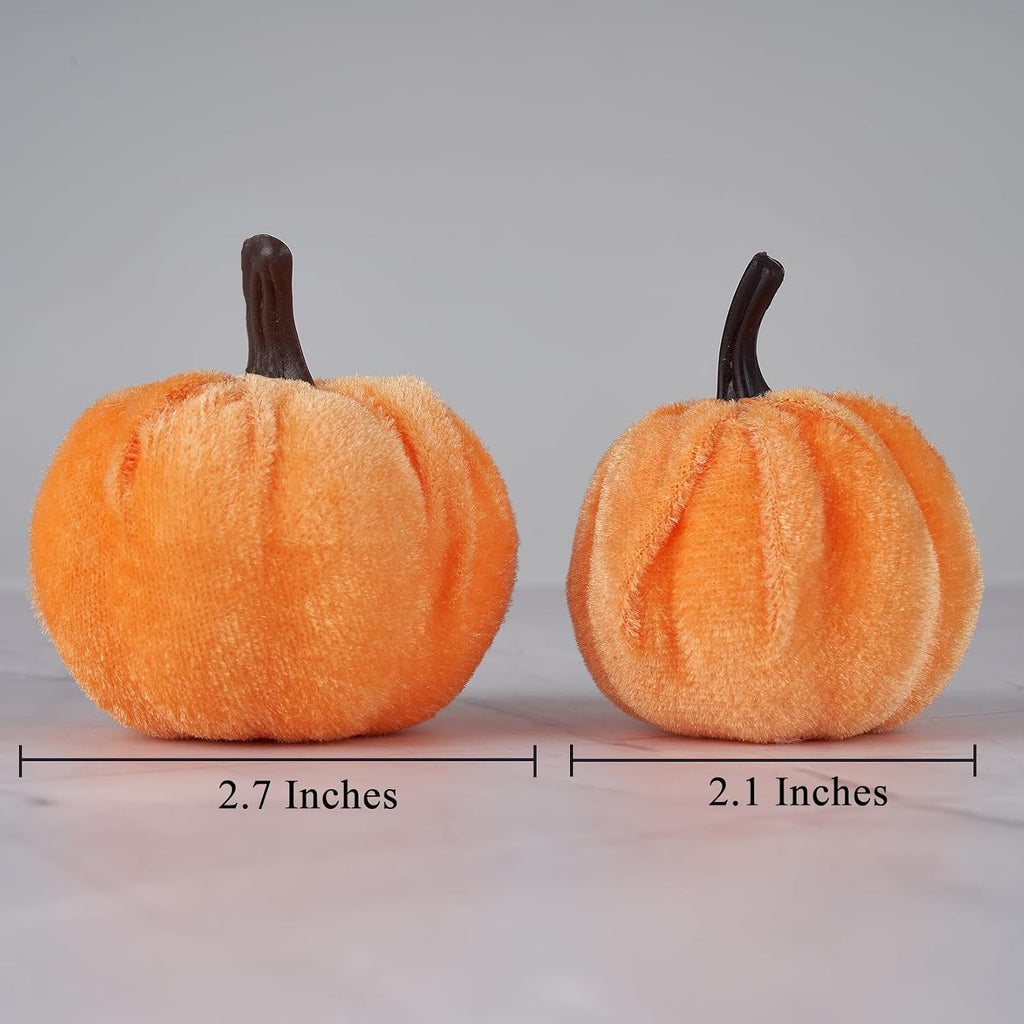 Pumpkin Decor Artificial Velvet Fall Thanksgiving Decoration - Set of 12