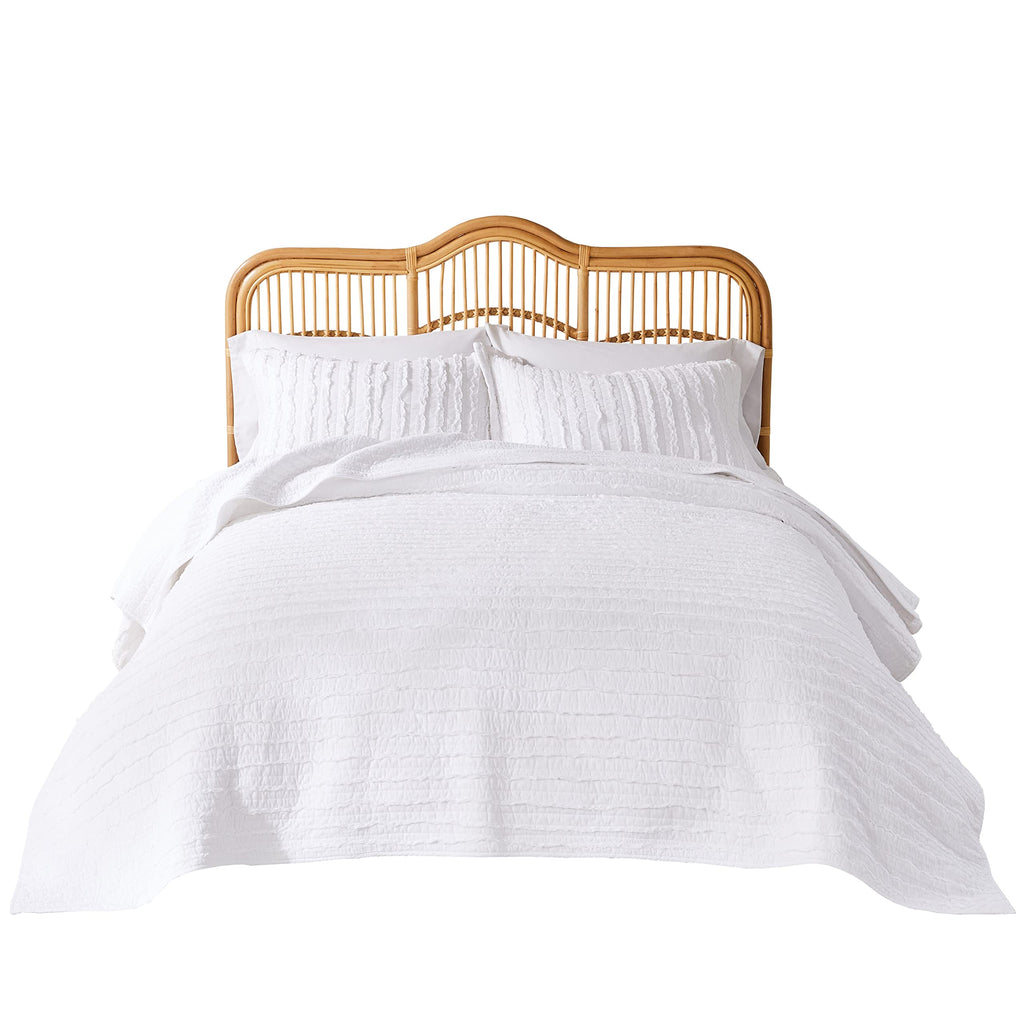 Home Ruffled White 100% Cotton Quilt Set with Ruffle Embellishments - 2 Piece /XL - White