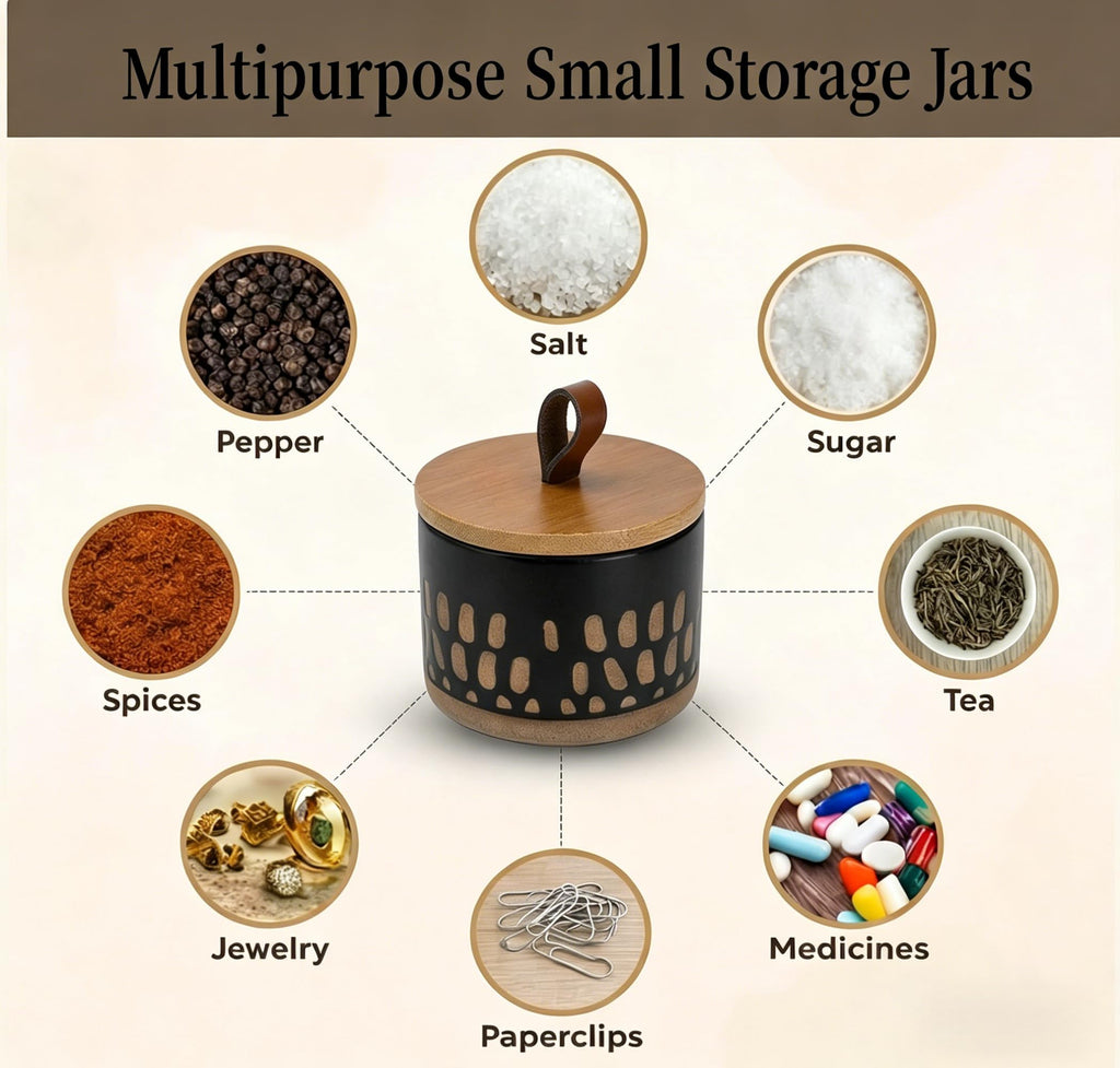 5 FL OZ Boho Small Salt Spice Storage Canisters Set, Airtight Bamboo Lid