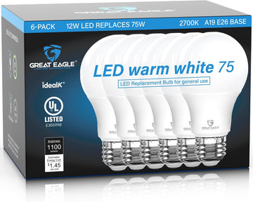Eagle A19 Led Bulbs 75 Watt Equivalent - UL Listed - Warm White 2700K 75 Watt Led Light Bulbs - Non Dimmable