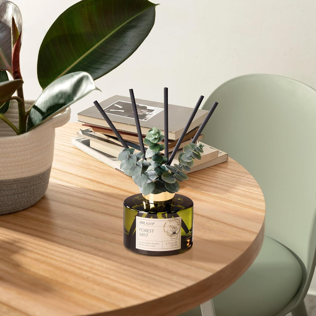 Reed Diffuser Set with 6.76 fl oz Forest Mist Scent Essential Oils and 3 Leaves & 8 Diffuser Sticks,Bathroom Shelf