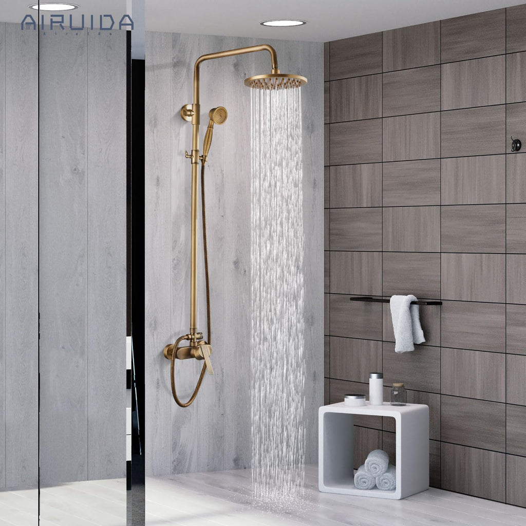 Antique Brass Exposed Shower System with Handheld Spray