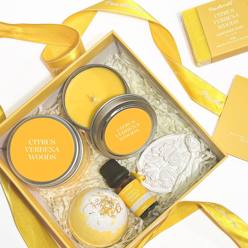 Birthday Gifts for Women, Bubble Bath Gift Box with Beautiful Aroma Diffusing Stone & Diffuser Oil, Citrus - Set of 7