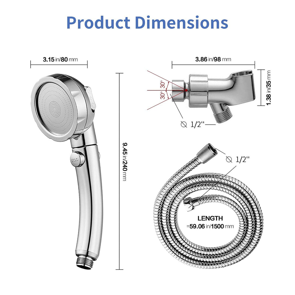 High Pressure Handheld Shower Head with On Off Switch (Chrome)