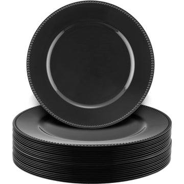 24 Pack Chargers Plates for Dinner, 13", Black, Beaded Rim