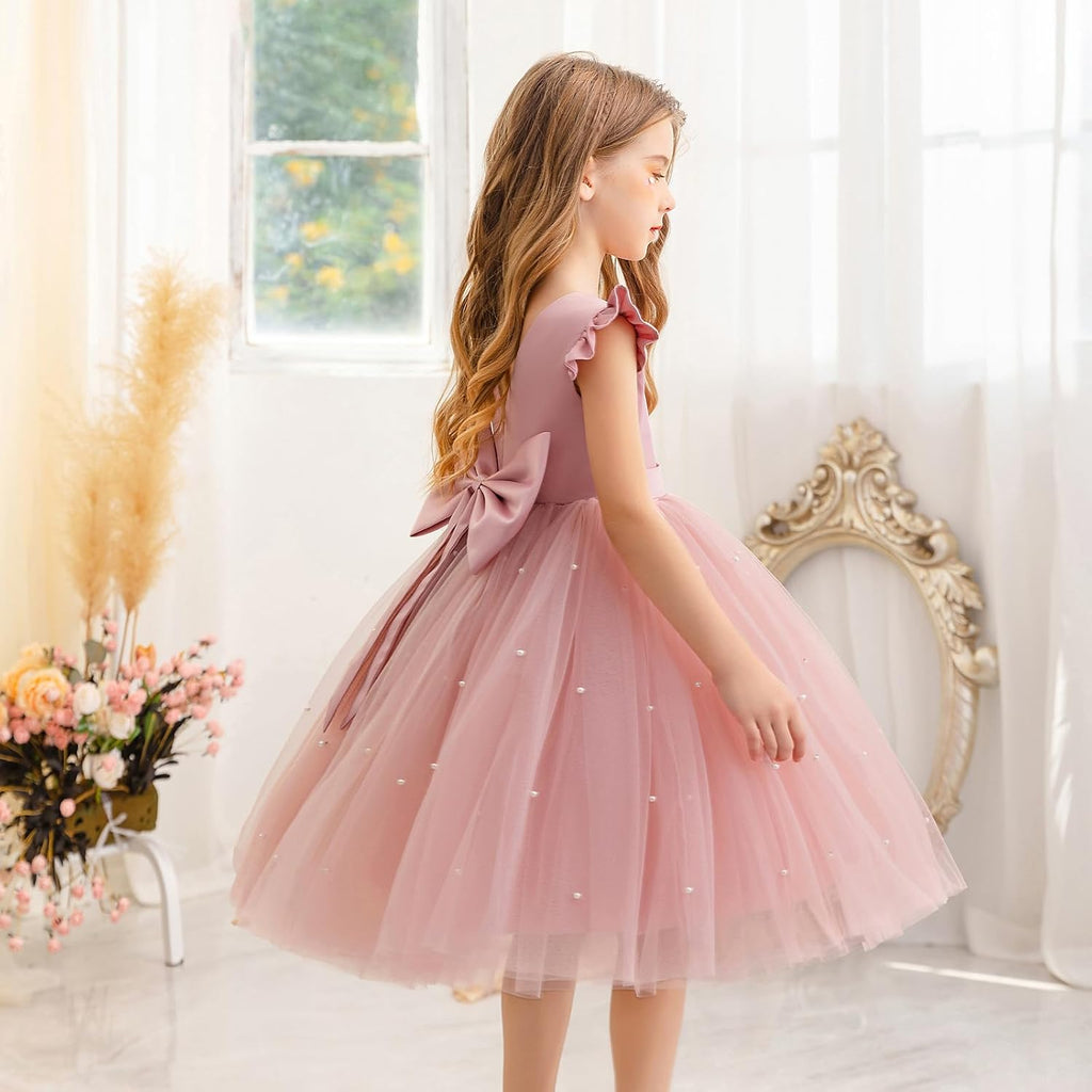 Flower Girl Dress Wedding Guest Ruffle Tulle Satin Party Birthday Princess Dresses Pageant Gown Kids Short
