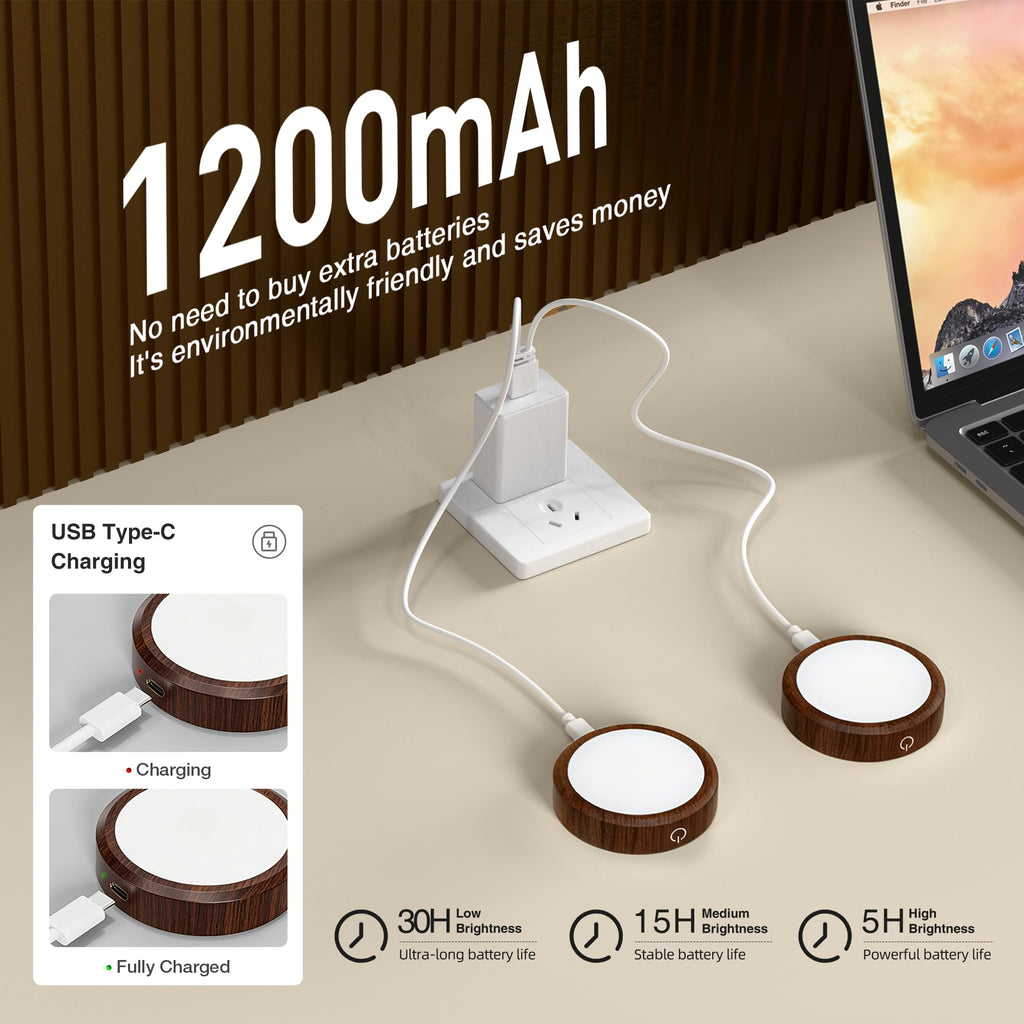 Puck Lights with Remote Control Rechargeable, Full-Screen Wireless LED Under Cabinet Lighting with Light Guide