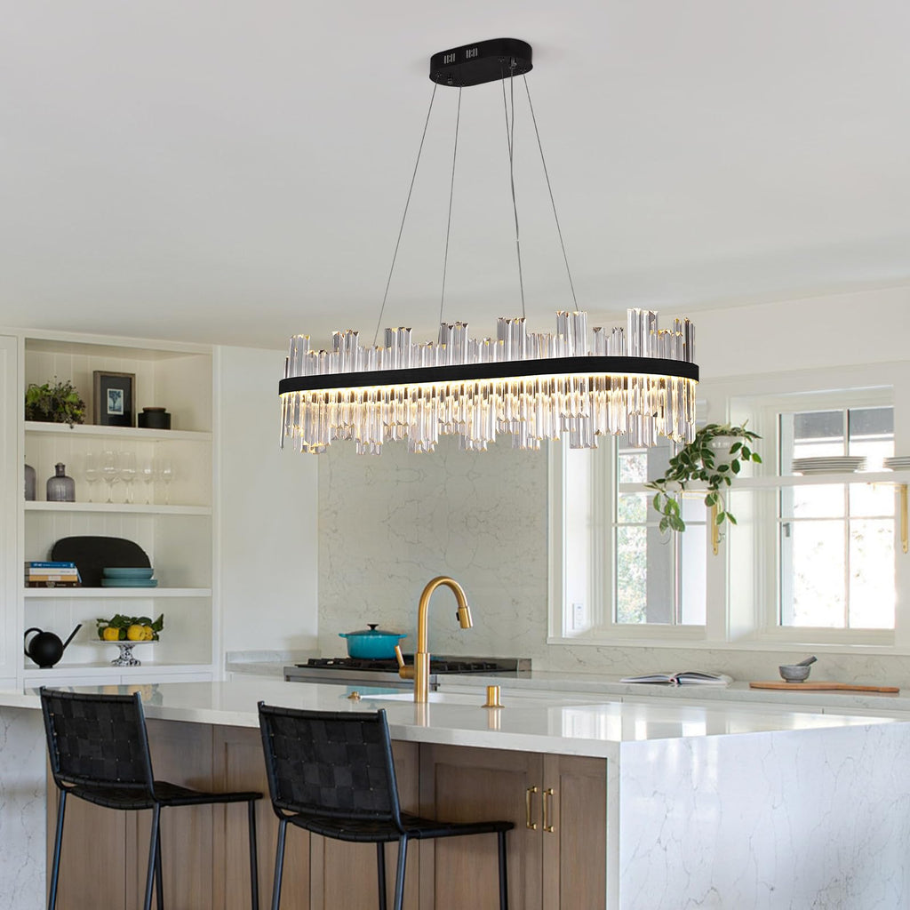 Black Led Modern Crystal Chandelier,Rectangle Chandeliers