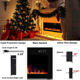 72 Inch Ultra Thin Electric Fireplace-Narrow Bezel Linear Fireplace Heater Recessed Wall Mounted