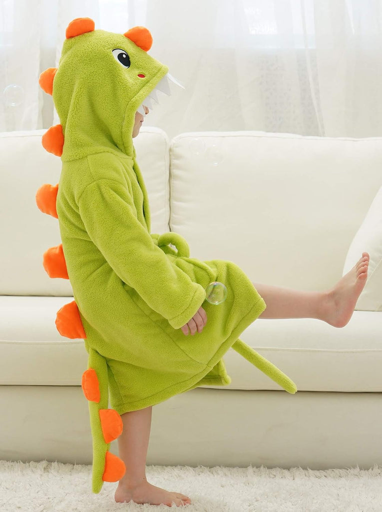 Boys Girls Bathrobe Kids Toddler Cartoon Dinosaur With Tail Hooded Sleep Robe