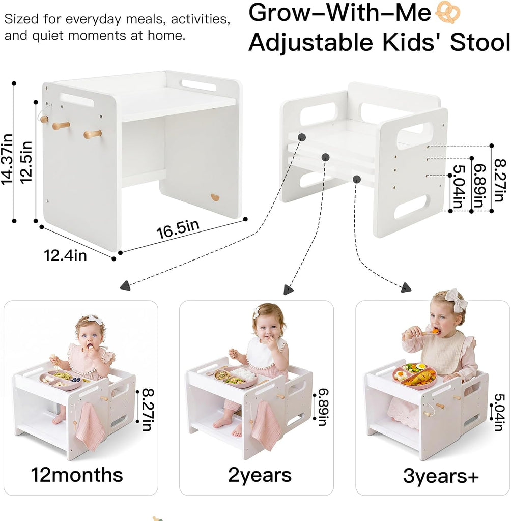 Weaning Table and Chair Set, Adjustable Toddler Table, White