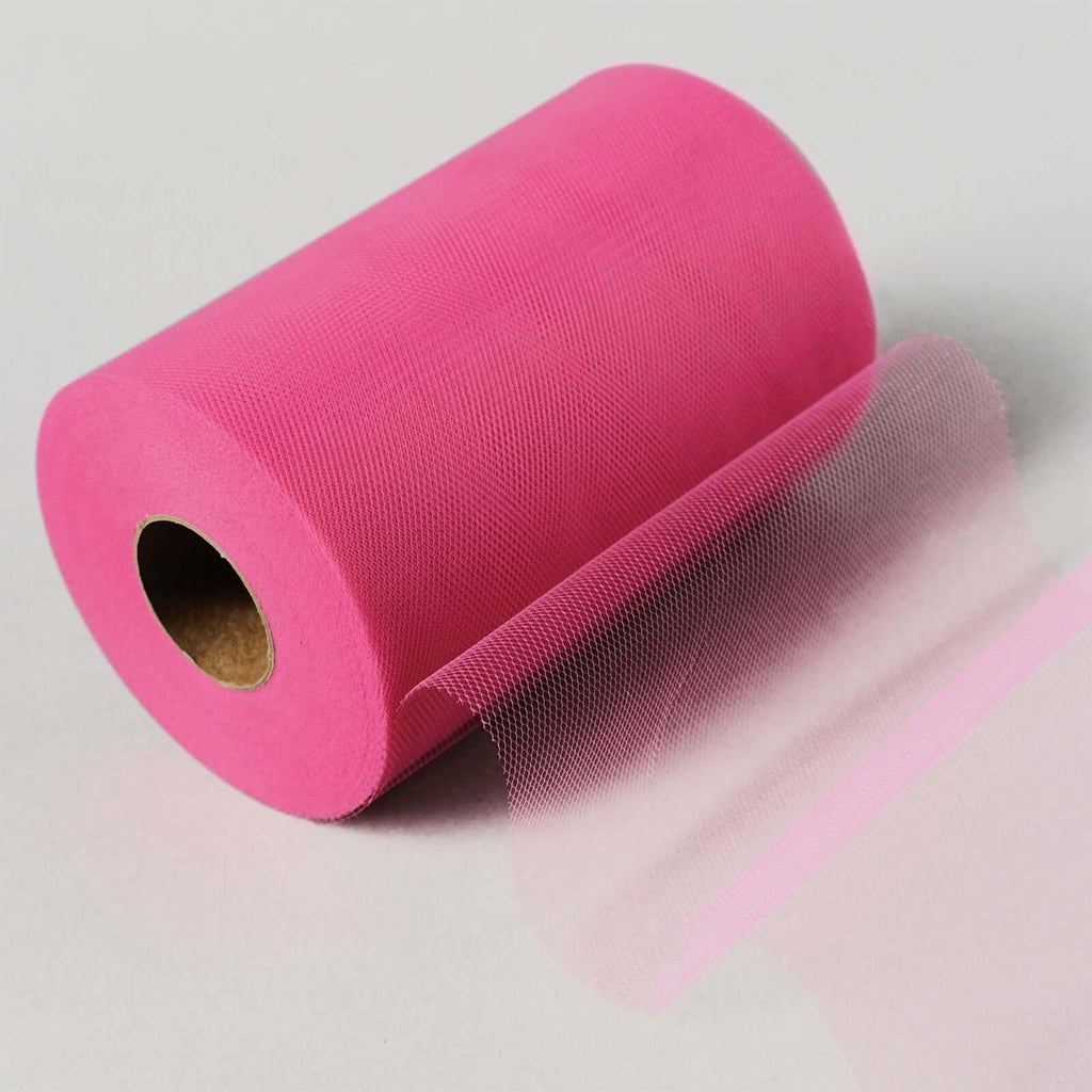 6" x100 Yards Fuchsia Tulle Fabric Bolt, Sheer Fabric Spool Roll for Crafts