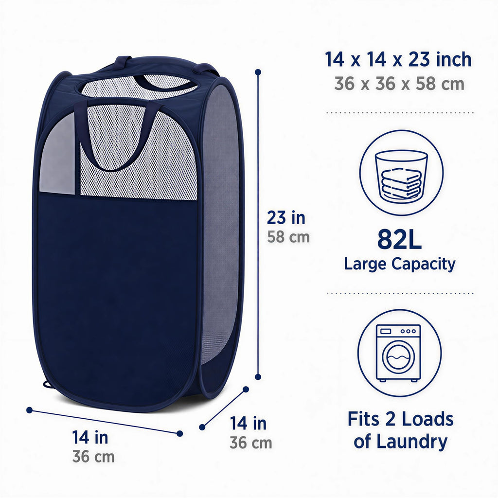 6 Pack Mesh Laundry Hampers with Side Pockets, Black White Blue