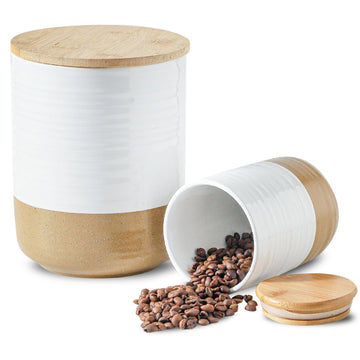 Ceramic Kitchen Canisters with Bamboo Lids - 80oz & 24oz Storage Jars Set - 7.5" + 5.9" Airtight Pantry Containers