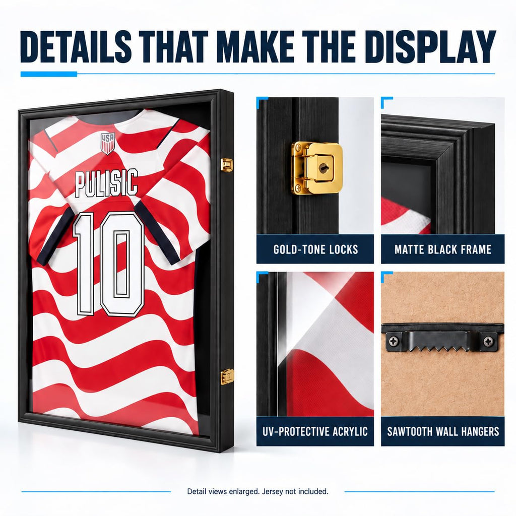 Large Jersey Frame Display Case Jersey Shadow Box Black 3PC