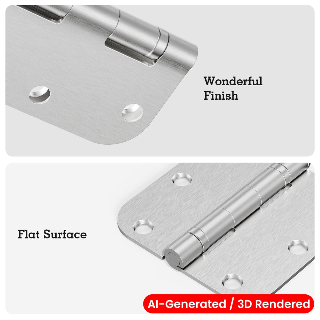 Rounded Brushed Nickel Door Hinges 3.5 Inch 5/8" Lasting Mute