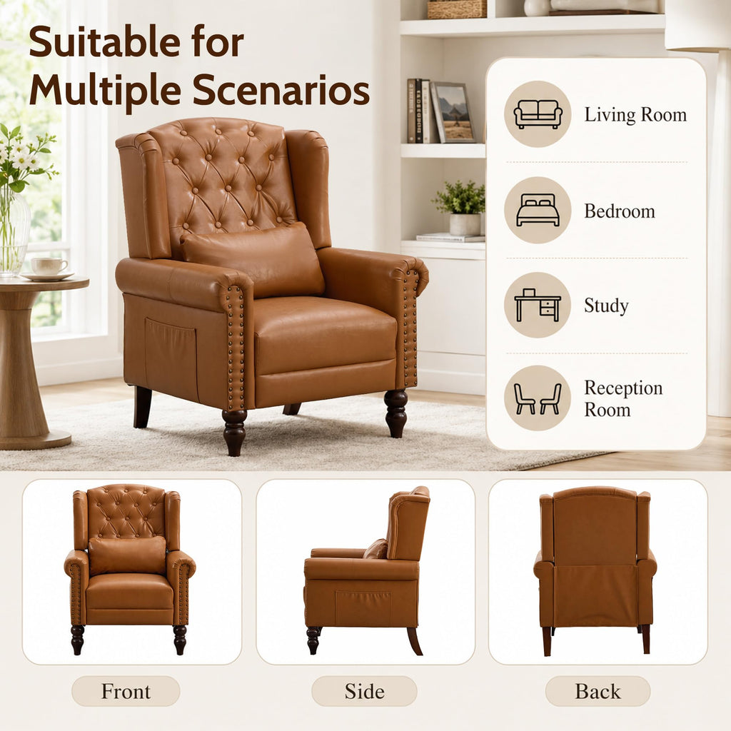 High Back Wingback Accent Chairs, Pu Leather Brown