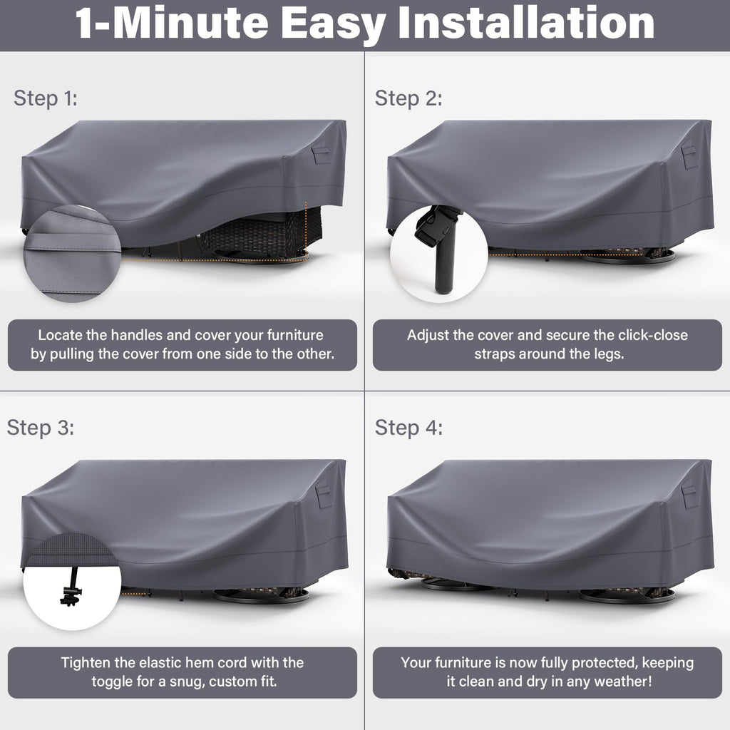 Patio Furniture Cover - Heavy-Duty 600D Oxford Waterproof Outdoor Furniture Covers with Windproof Buckle Straps for