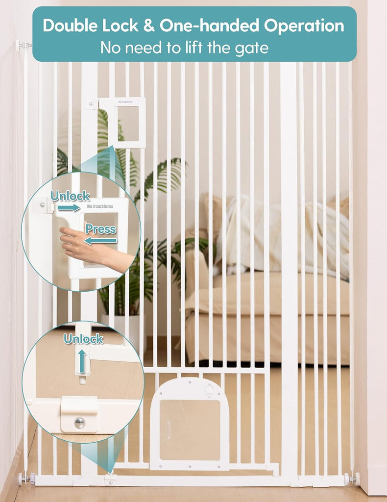 55" Extra Tall Pet Gate with Cat Door, 29"-43" Dog Gate Indoor