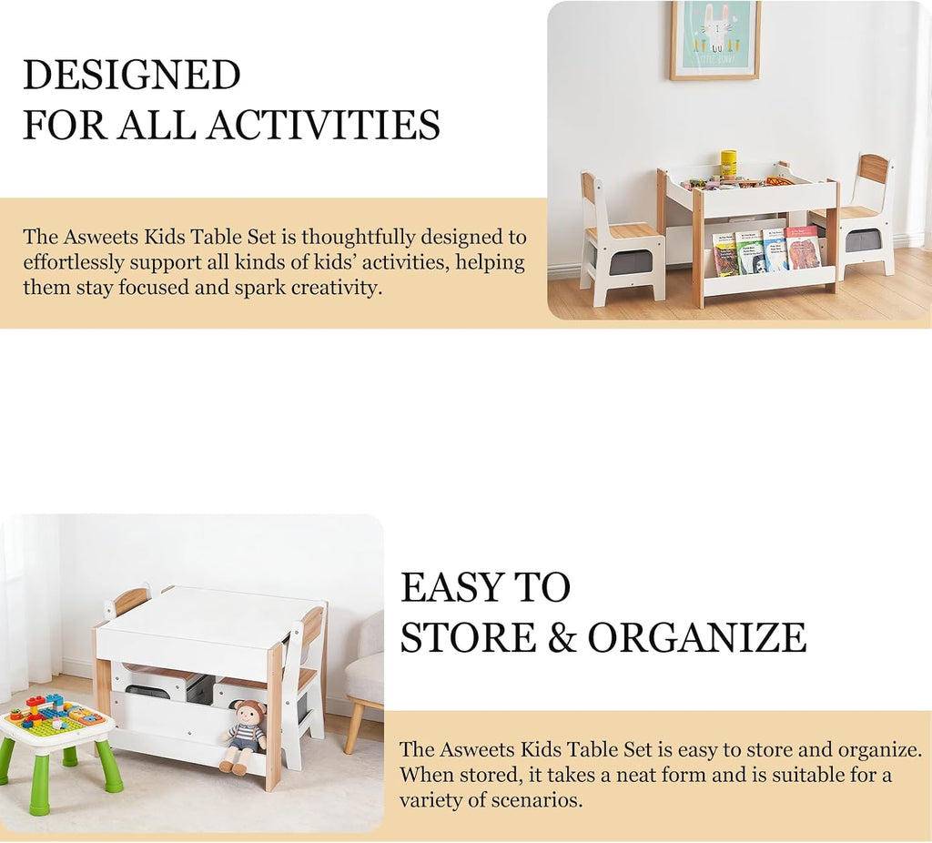 Kids Table and Chair Set, 4 in 1 Toddler Desk with Storage Drawer