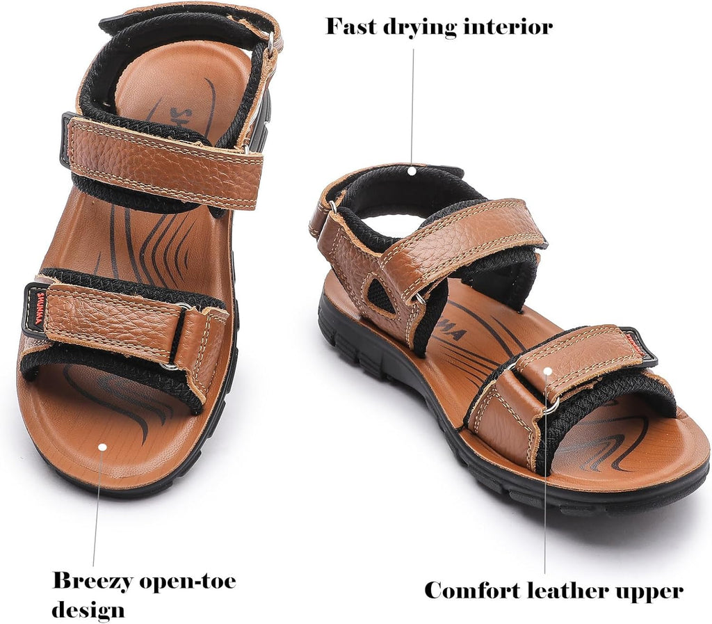 Boys Girls Leather Sandals Summer Athletic Hiking Beach Outdoor Open toe Adjustable Straps Sports Sandals for Kids