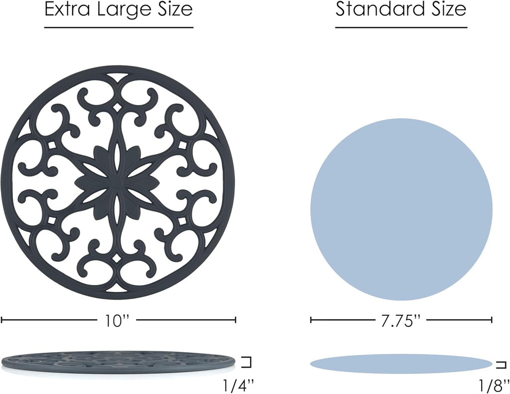 Extra Large, Thick, 10" Silicone Trivets for Hot Dishes, Pots, and Pans, Hot Pads for Countertops, Flexible - Set of 3