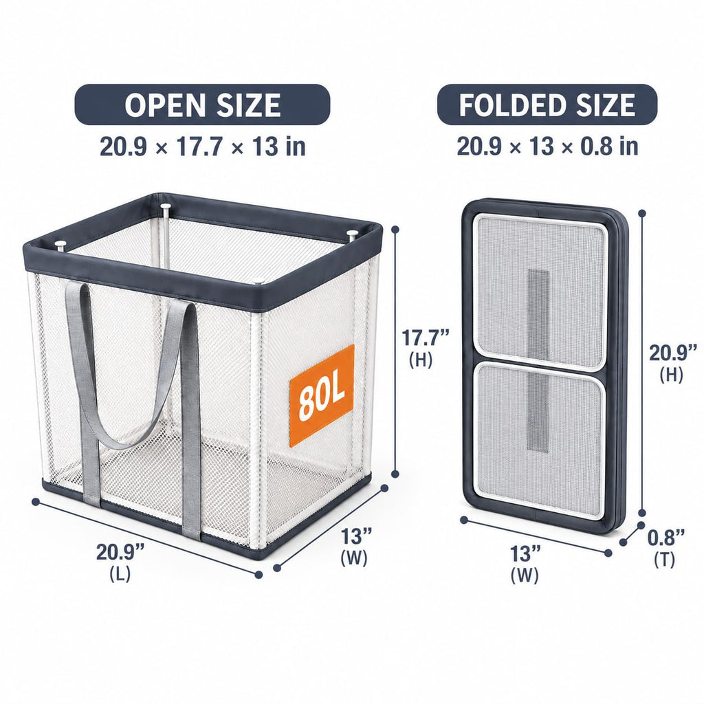 80L Laundry Basket Foldable Laundry Hamper with Handles