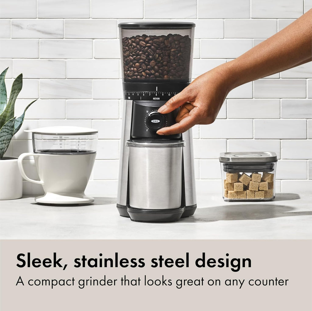 Brew Conical Burr Electric Coffee Bean Grinder - 12 Oz, Silver | Stainless Steel Burrs, One-Touch Automatic, 43 Grind