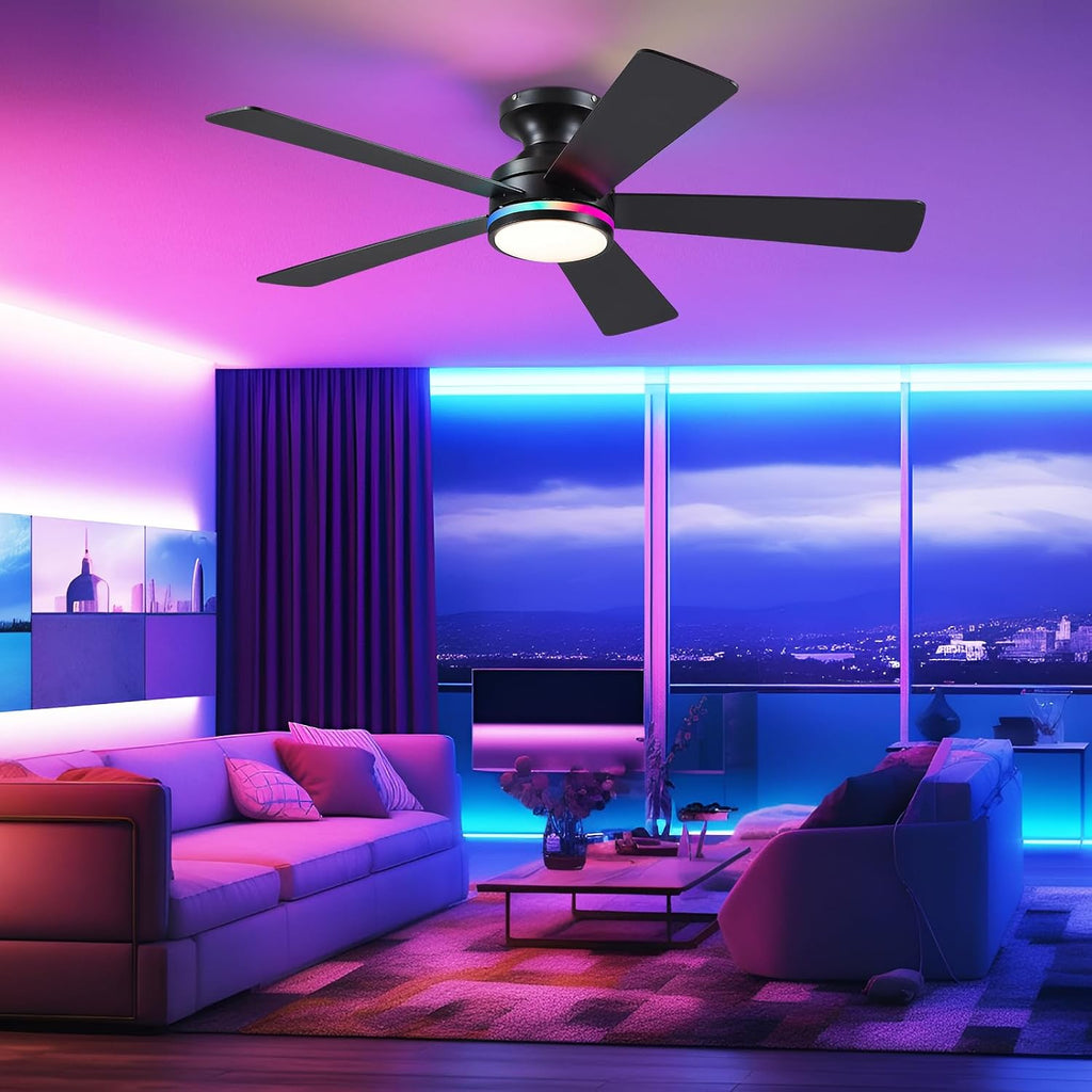 46In RGB Ceiling Fans with Lights - Black Flush Mount Ceiling Fan Light with Remote/APP, RGB+3CCT 6 Wind Speeds, Modern Low Profile Fan Light Fixture for Party, Kid's Room A101-B0F1L8ZTL1