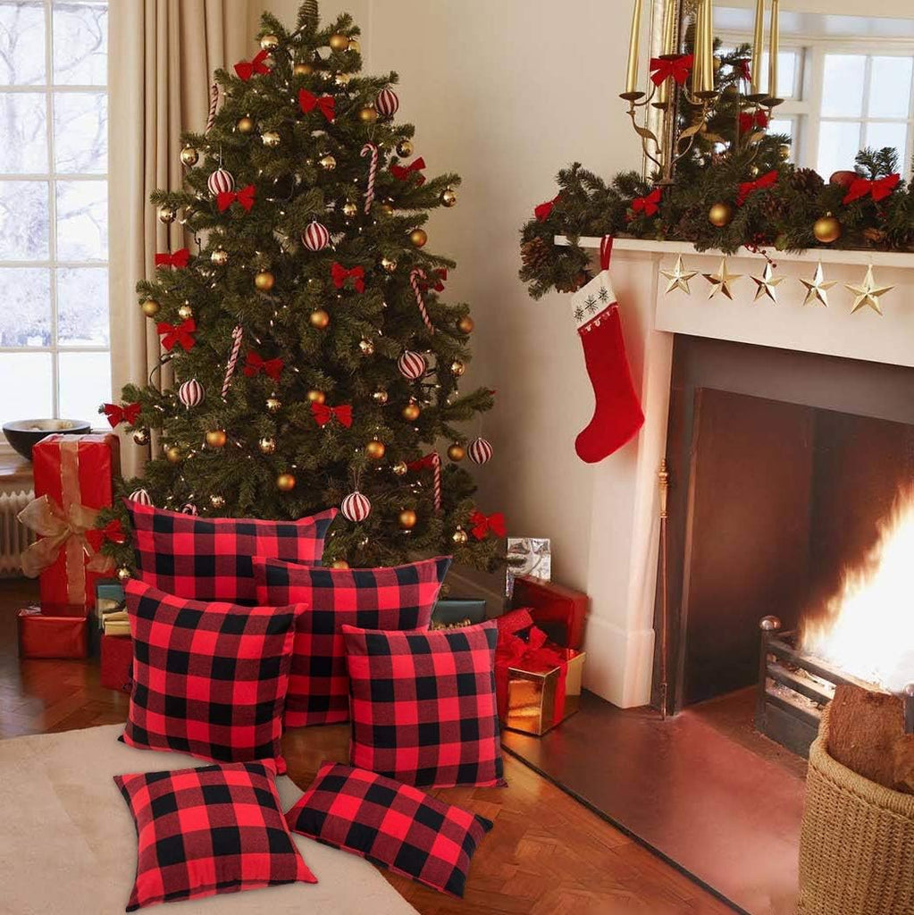 Christmas Buffalo Plaid Throw Pillow Covers 18x18 Red and Black - Set of 2