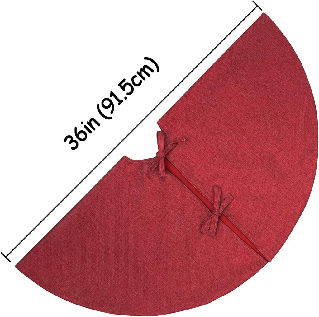Christmas Tree Skirt, 36 inches Burgundy Burlap Double-Layer Plain Xmas Small Tree Skirt, Rustic Xmas Tree Holiday