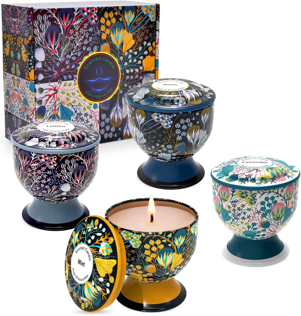 Home Aromatherapy Candle Set, Women's Aromatherapy Candle Birthday Gift Set, 4 Pack 4 oz 120 Hour Long Lasting Soy - Set of 4