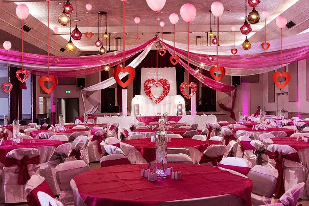 Valentine's Day Glitter Heart Swirl Hanging Decoration - Bridal Shower, Engagement, Anniversary,Wedding Party - Set of 28