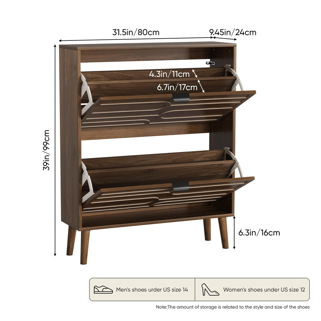 Shoe Cabinet with 2 Flip Drawers, Freestanding Shoe Storage Cabinet with Fluted Panel Design, Hidden Shoe Organizer