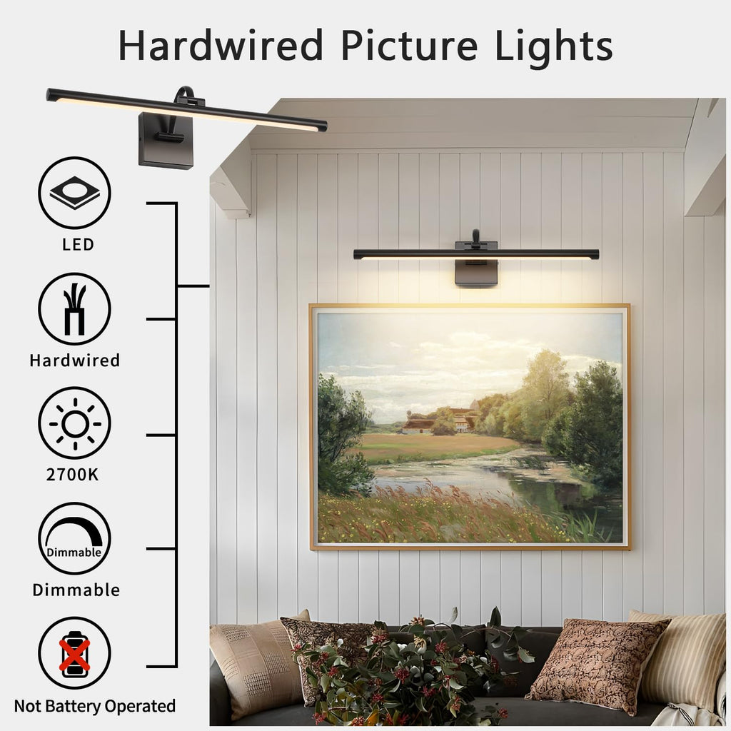 Black Picture Lights for wall Hardwired LED Picture Lighting Dimmable Gallery Light Art Light for Wall Portrait