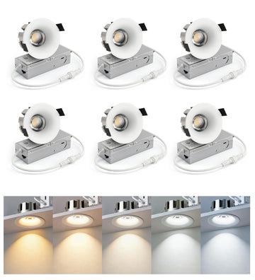 [6 Pack] 3 Inch Trimless Recessed LED Lights with Junction Box,2700-5000K Selectable,Narrow Frame Smooth Trim,9W