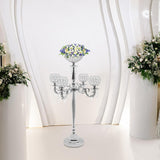 5 Arm Crystal Candelabra Centerpieces, Silver Tall Floor Crystal Candelabra w/Flower Vase for Centerpieces 20.4 *