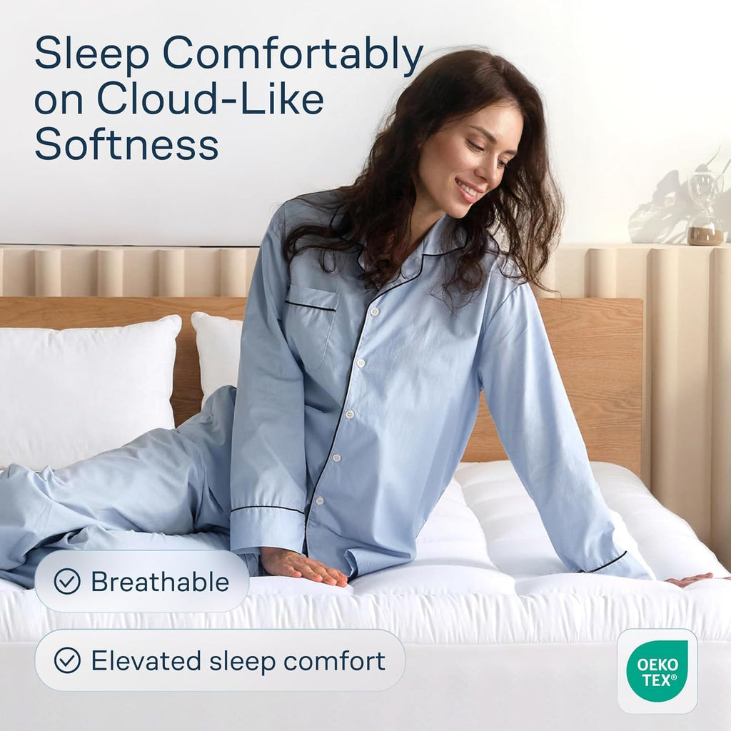 100% Cotton Top Cooling Mattress Topper - King Size | Cloud-Like Mattress Pad, Breathable, 20" Deep Pocket, Back Pain
