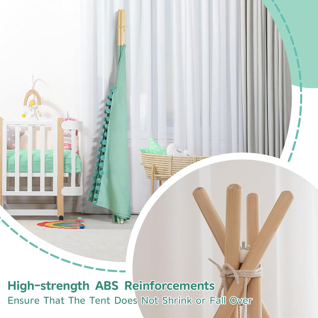 Teepee Tent for Kids with Padded Mat Cotton Canvas Kids Tent with Pompom for Toddlers Indoor Play Tent for Girls Boys