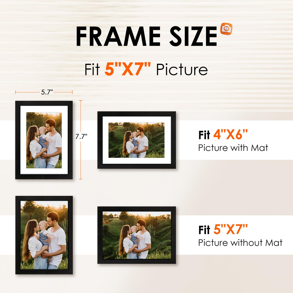 5x7 Picture Frame Set of 10, Photo Frame Bulk with HD Plexiglass, Display Pictures 4x6 with Mat or 5x7 Without Mat