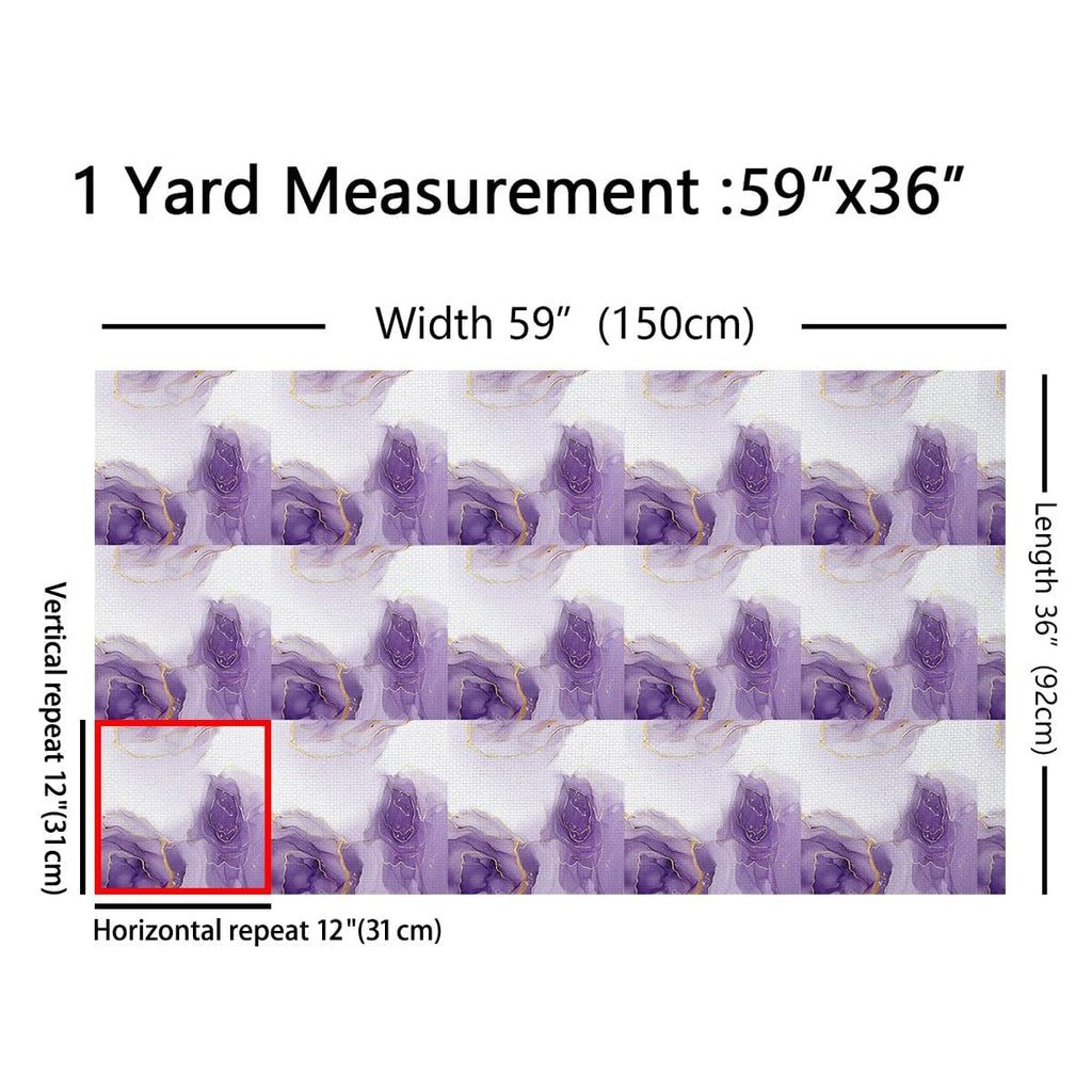 Marble Fabric by the Yard, Ombre Purple Upholstery Fabric, Golden Foil Print Decorative Fabric, Watercolor Tie Dye