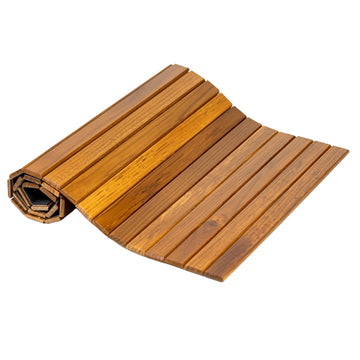 Teak Kitchen Mat, Roll-Up Wooden Bath Mats for Standing at Sink